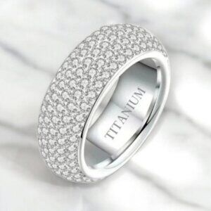 Size 8.5 Titanium Silver Diamond Ring Band For Men And Women